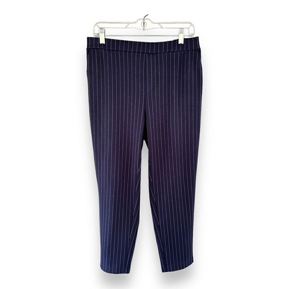 Banana Republic Navy Blue Pinstripe Pants Knit Pull On Pockets Size 8